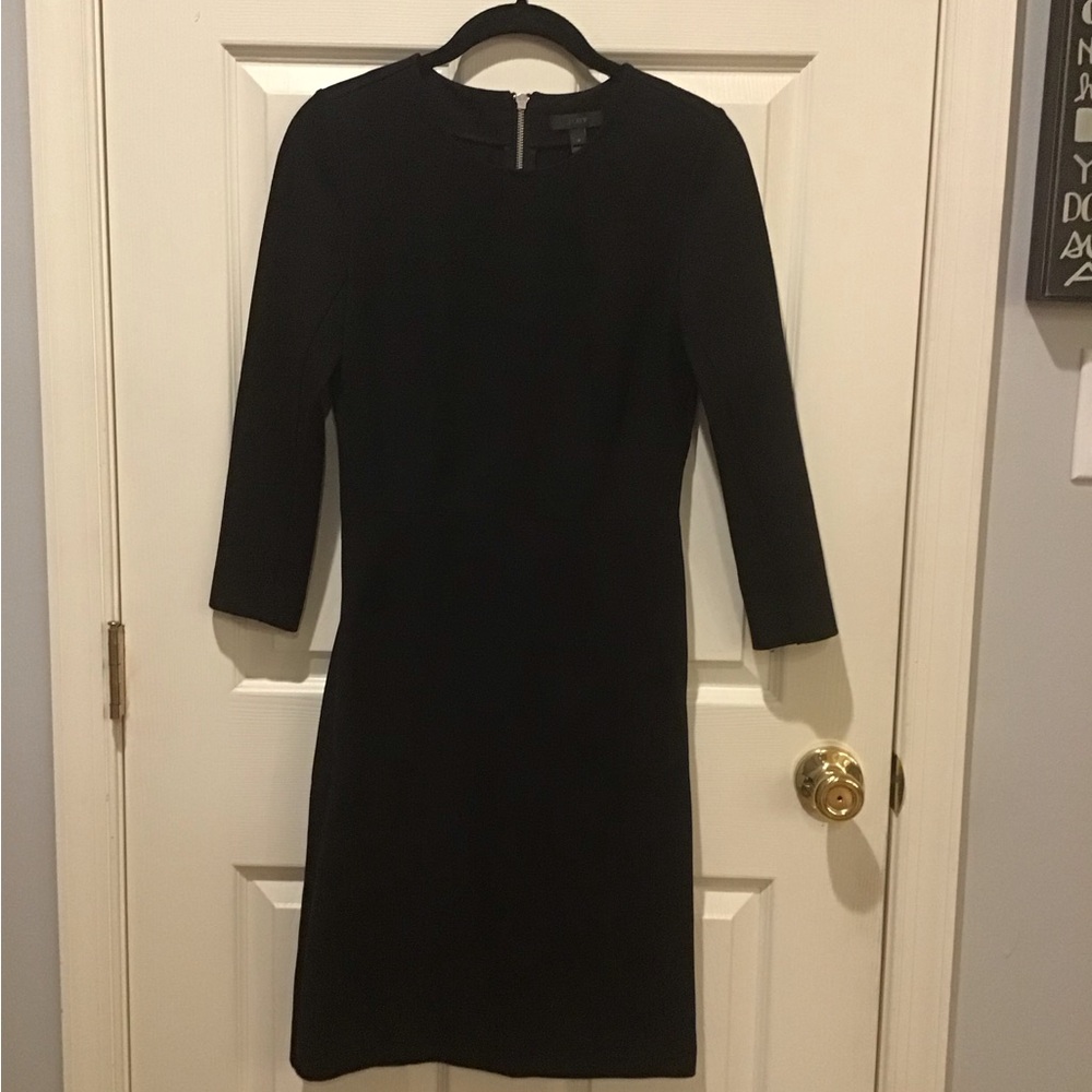 J.Crew Timeless Black Shift Silhouette Dress Stretch Fabric Midi  SZ 0